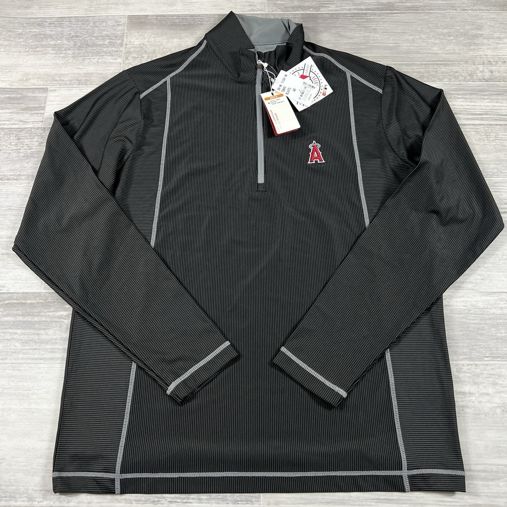 Men's Medium Antigua MLB Los Angeles Angels Pull Over Quarter Zip Black Jacket